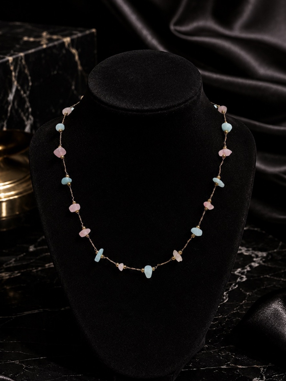 Coastal Serenity Amazonite & Rose Quartz Luxe Station Necklace